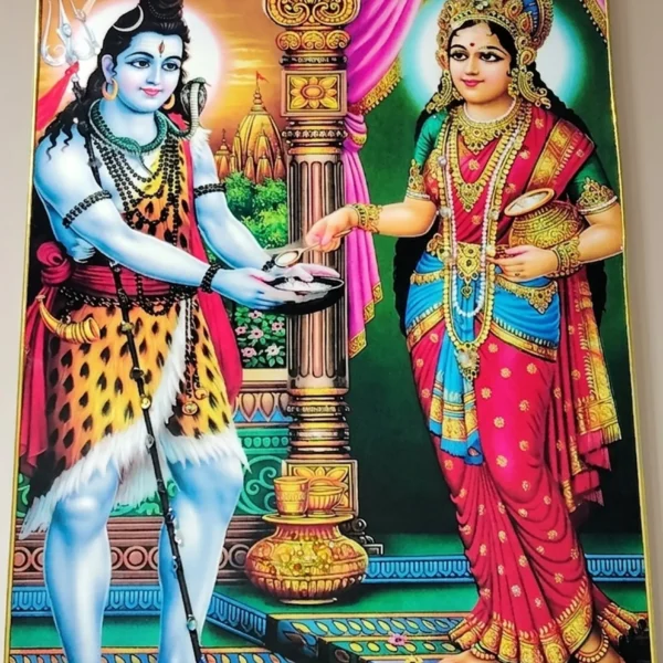 Elivera Annapurneshwari Feeding Shiva Canvas Wall Art - Symbol of Nourishment, Abundance and Divine Care