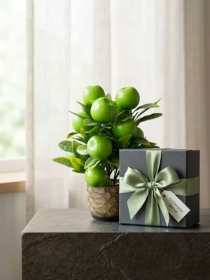 Elivera Apple Luxe – Gold Textured Stone Pot 2