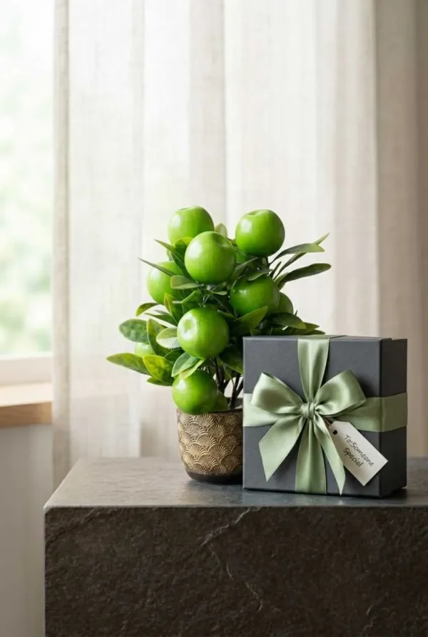 Elivera Apple Luxe - Gold Textured Stone Pot