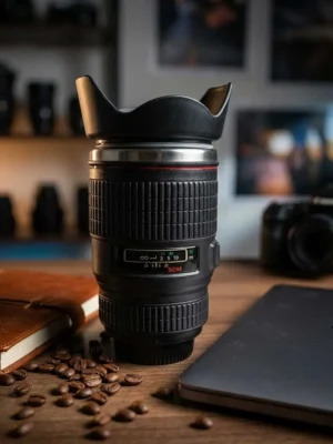 Elivera Camera Lens Coffee Large Mug - Creative Travel Cup with Lid