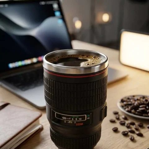 Elivera Camera Lens Coffee Large Mug – Creative Travel Cup with Lid 5