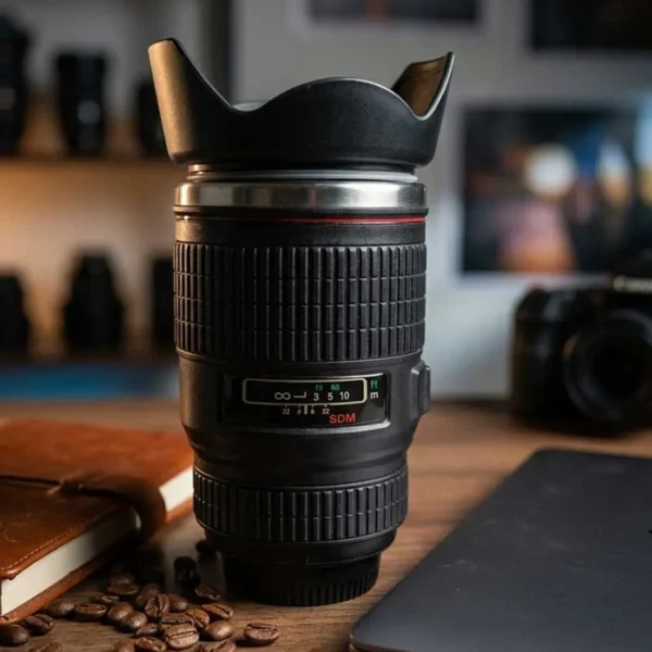 Elivera Camera Lens Coffee Large Mug - Creative Travel Cup with Lid