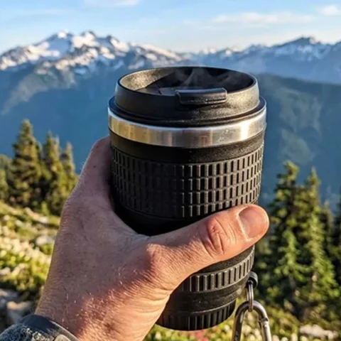 Elivera Camera Lens Coffee Mug – Creative Travel Cup with Lid