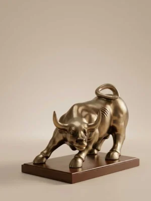 Elivera Charging Bull Sculpture with Wooden Base - Symbol of Power, Wealth and Leadership