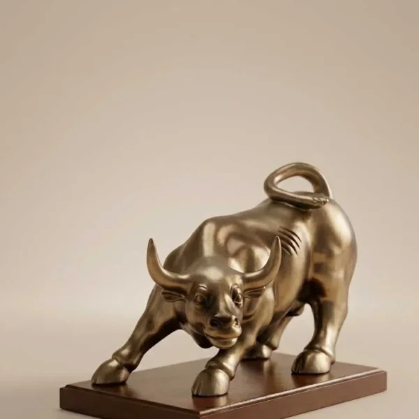 Elivera Charging Bull Sculpture with Wooden Base - Symbol of Power, Wealth and Leadership