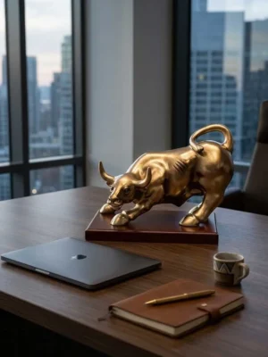 Elivera Charging Bull Sculpture with Wooden Base – Symbol of Power, Wealth and Leadership 3