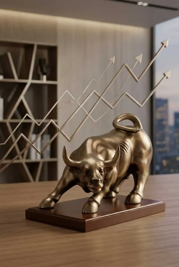Elivera Charging Bull Sculpture with Wooden Base - Symbol of Power, Wealth and Leadership