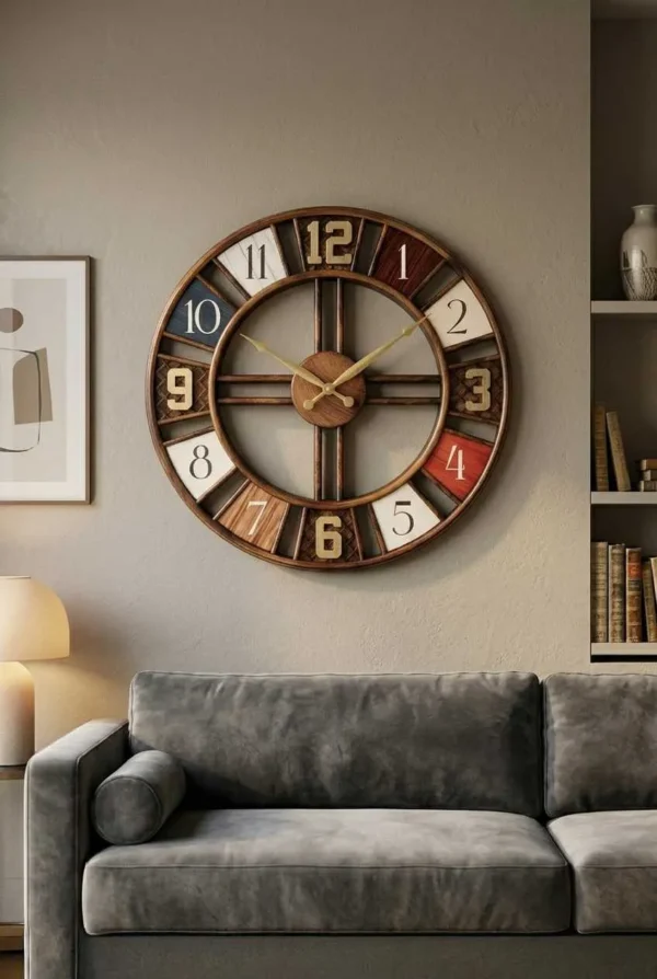Elivera Classic Wooden Wall Clock - Vintage Panel Design