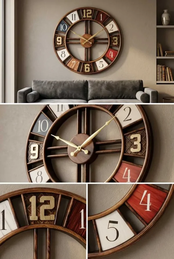 Elivera Classic Wooden Wall Clock - Vintage Panel Design