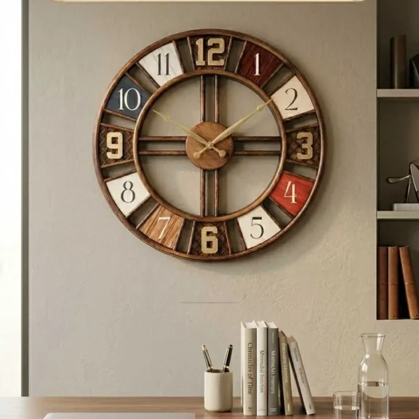 Elivera Classic Wooden Wall Clock - Vintage Panel Design