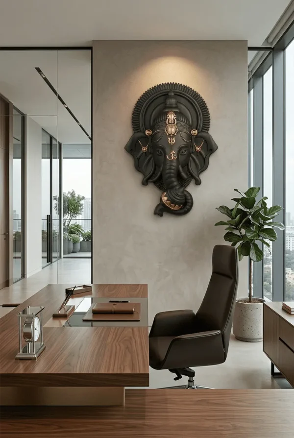 Elivera Divine Ganesha Wall Panel - Premium Finish Wooden Black