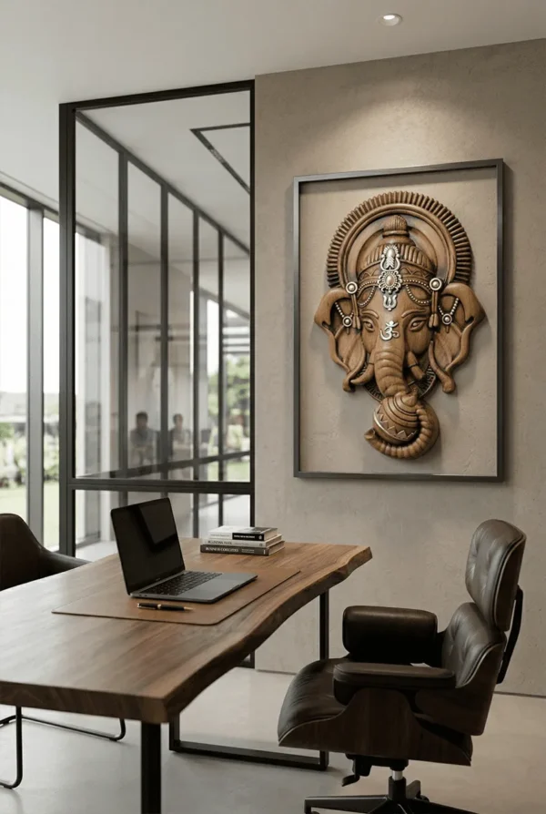 Elivera Divine Ganesha Wall Panel - Premium Finish Wooden Black
