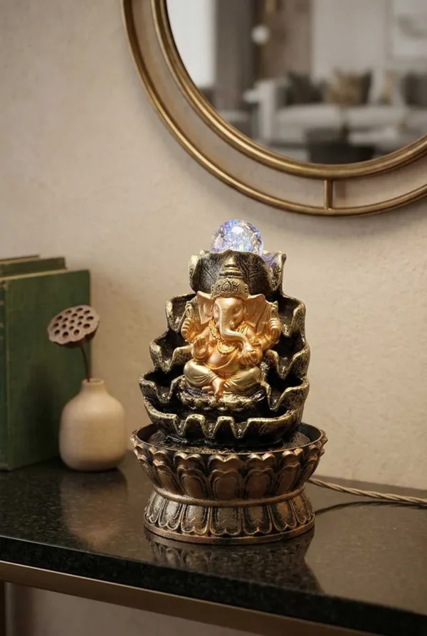Elivera Divine Ganesha Water Fountain with LED and Crystal Ball