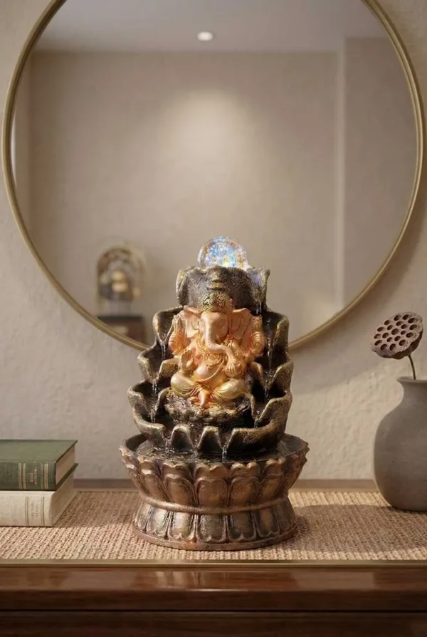 Elivera Divine Ganesha Water Fountain with LED and Crystal Ball