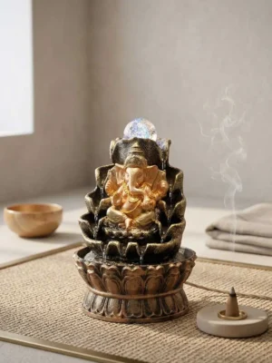 Elivera Divine Ganesha Water Fountain with LED and Crystal Ball