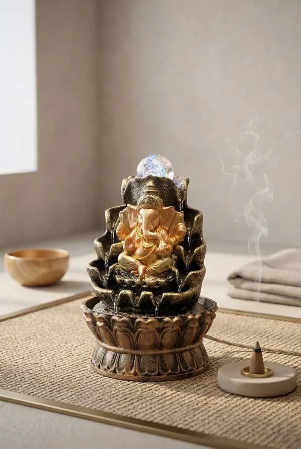 Elivera Divine Ganesha Water Fountain with LED and Crystal Ball