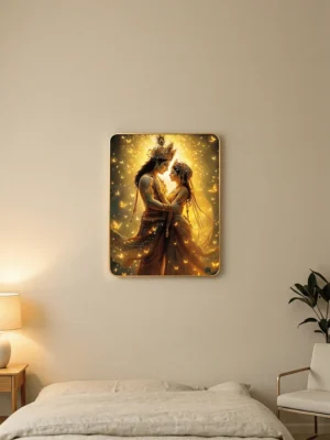 Elivera Radiant Radha Krishna Golden Glow Canvas - Symbol of Love and Harmony