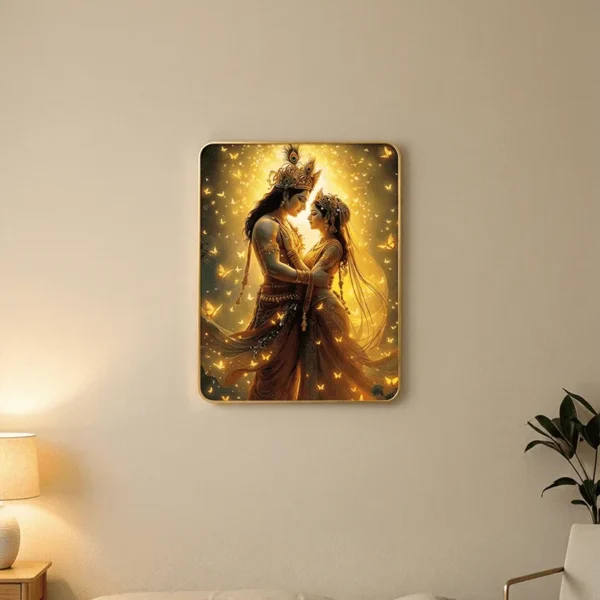 Elivera Radiant Radha Krishna Golden Glow Canvas - Symbol of Love and Harmony