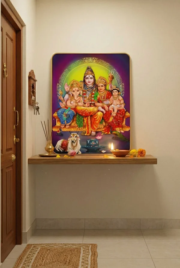 Elivera Divine Shiva Parivar Canvas Wall Art - Sacred Family Blessings and Harmony