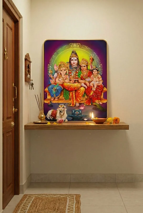 Elivera Divine Shiva Parivar Canvas Wall Art - Sacred Family Blessings and Harmony