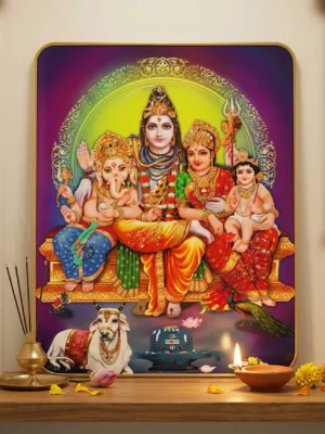 Elivera Divine Shiva Parivar Canvas Wall Art - Sacred Family Blessings and Harmony