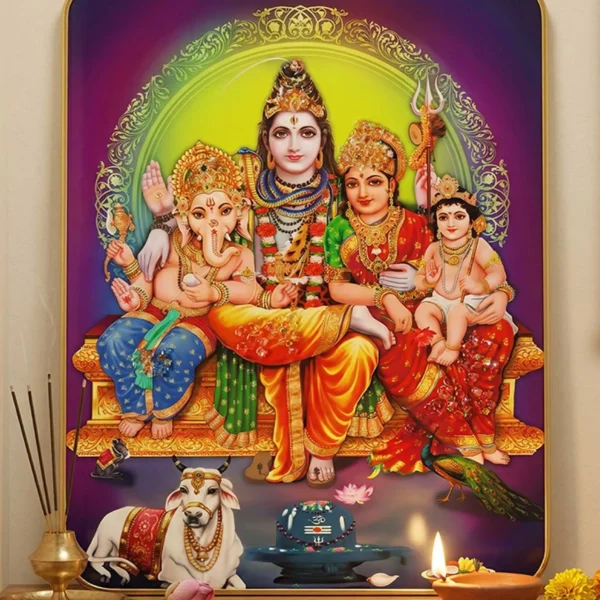 Elivera Divine Shiva Parivar Canvas Wall Art - Sacred Family Blessings and Harmony