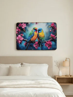 Elivera Exotic Parrot Pair Floral Canvas Wall Art - Vibrant Nature and Colorful Elegance