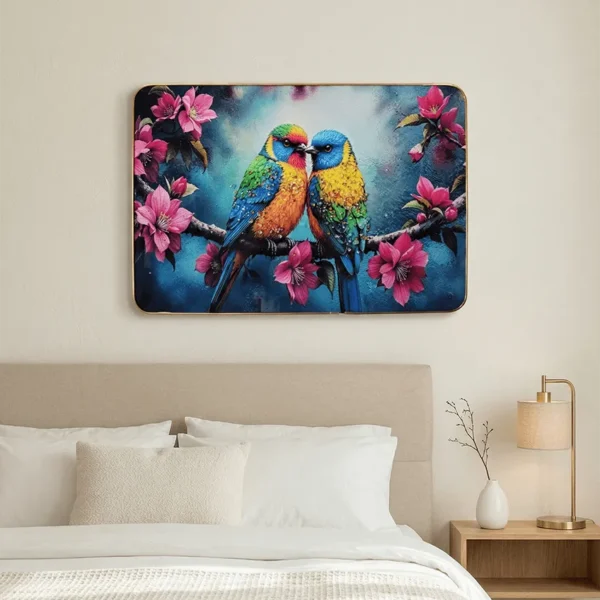 Elivera Exotic Parrot Pair Floral Canvas Wall Art - Vibrant Nature and Colorful Elegance