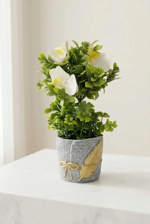 Elivera Feather Stone Planter - Floral Stone Pot