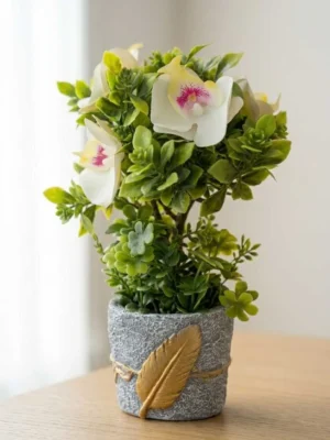 Elivera Feather Stone Planter - Floral Stone Pot