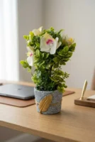 Elivera Feather Stone Planter - Floral Stone Pot