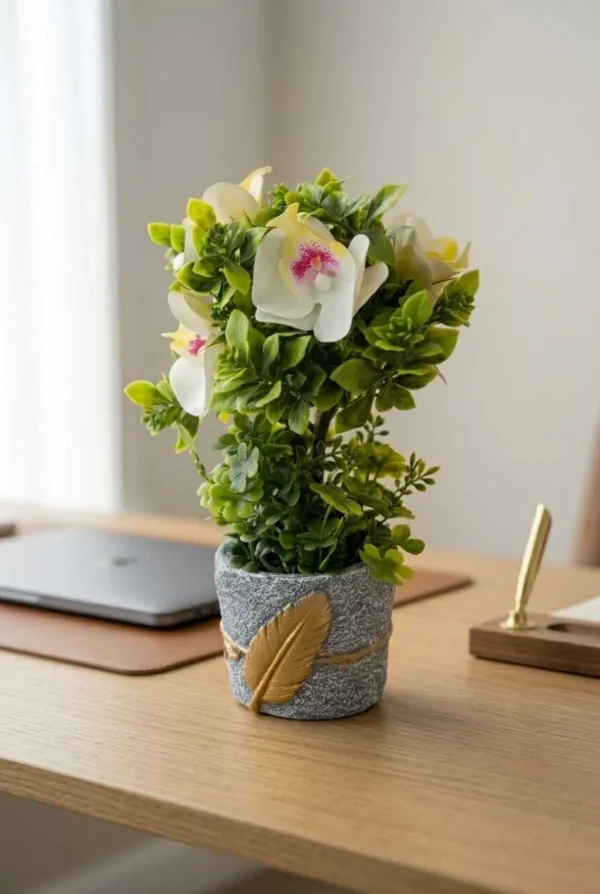 Elivera Feather Stone Planter - Floral Stone Pot