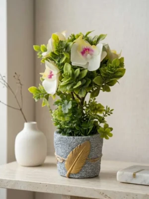 Elivera Feather Stone Planter – Floral Stone Pot 5