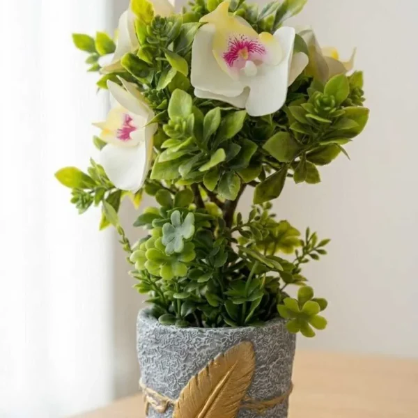 Elivera Feather Stone Planter - Floral Stone Pot