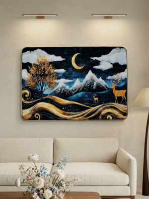 Elivera Golden Deer Moonlight Canvas - Elegant Night Nature Wall Art