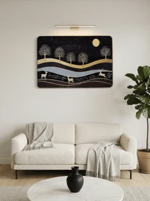 Elivera Golden Forest Deer Moonlight Canvas - Elegant Night Landscape Wall Art