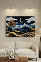Elivera Golden Forest Deer Full Moon Canvas - Premium Nature Nightscape Wall Art