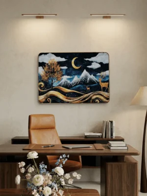 Elivera Golden Forest Deer Moonlight Canvas – Elegant Night Landscape Wall Art 2