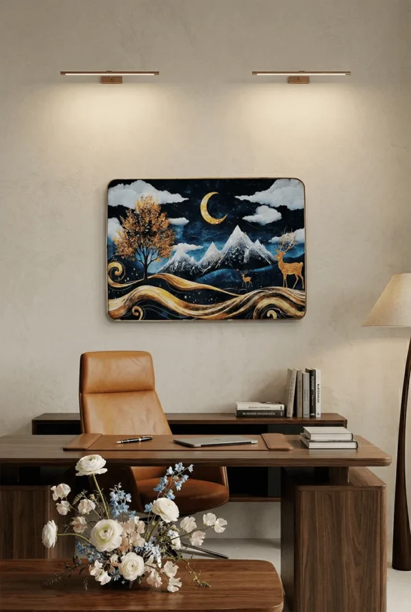 Elivera Golden Forest Deer Full Moon Canvas - Premium Nature Nightscape Wall Art