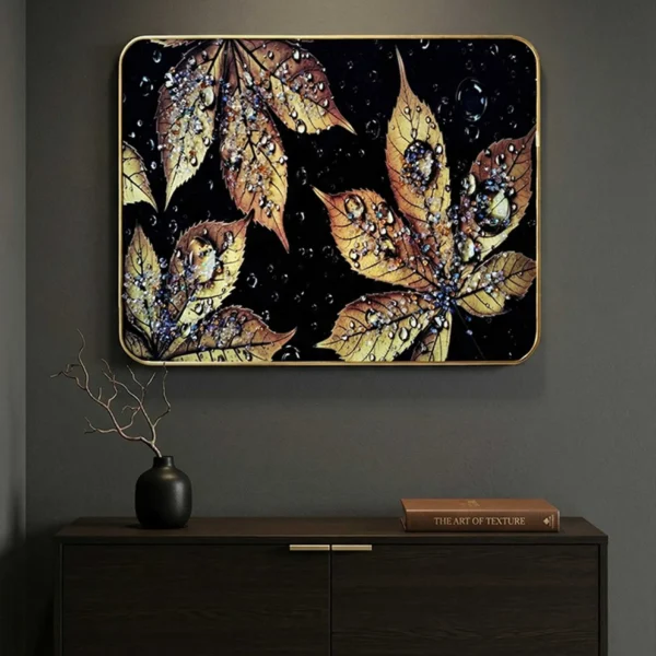 Elivera Golden Leaf Texture Canvas Wall Art - Modern Elegant Nature Décor