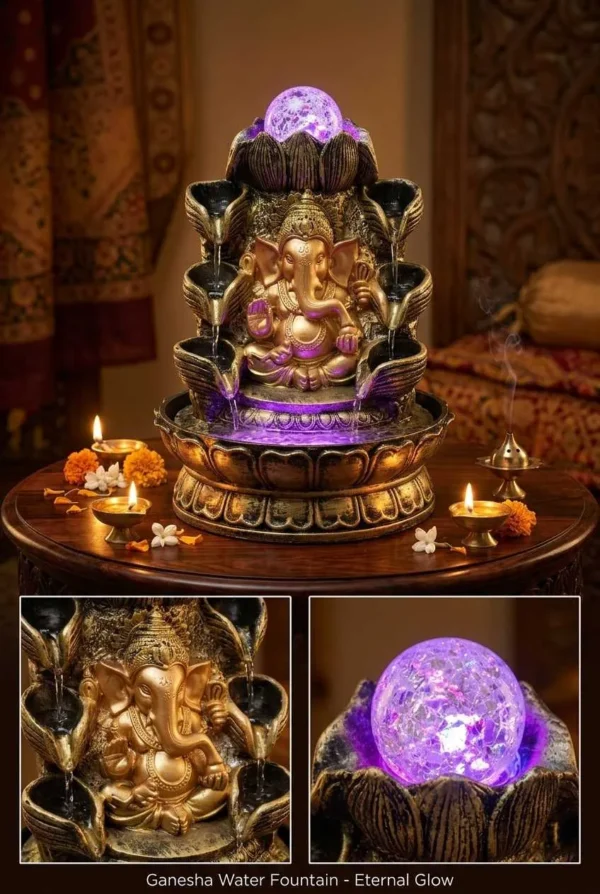 Elivera Grand Ganesha Water Fountain with LED and Crystal Ball