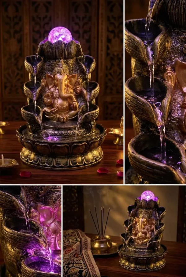 Elivera Grand Ganesha Water Fountain with LED and Crystal Ball
