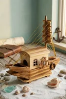 Elivera Handcrafted Wooden Sail Boat - Nautical Decor Mini Ship