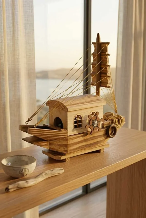 Elivera Handcrafted Wooden Sail Boat - Nautical Decor Mini Ship