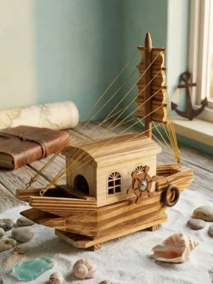 Elivera Handcrafted Wooden Sail Boat - Nautical Decor Mini Ship