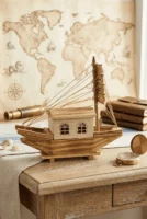 Elivera Handcrafted Wooden Sail Boat - Nautical Decor Mini Ship