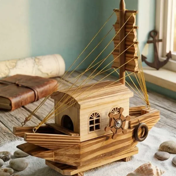 Elivera Handcrafted Wooden Sail Boat - Nautical Decor Mini Ship