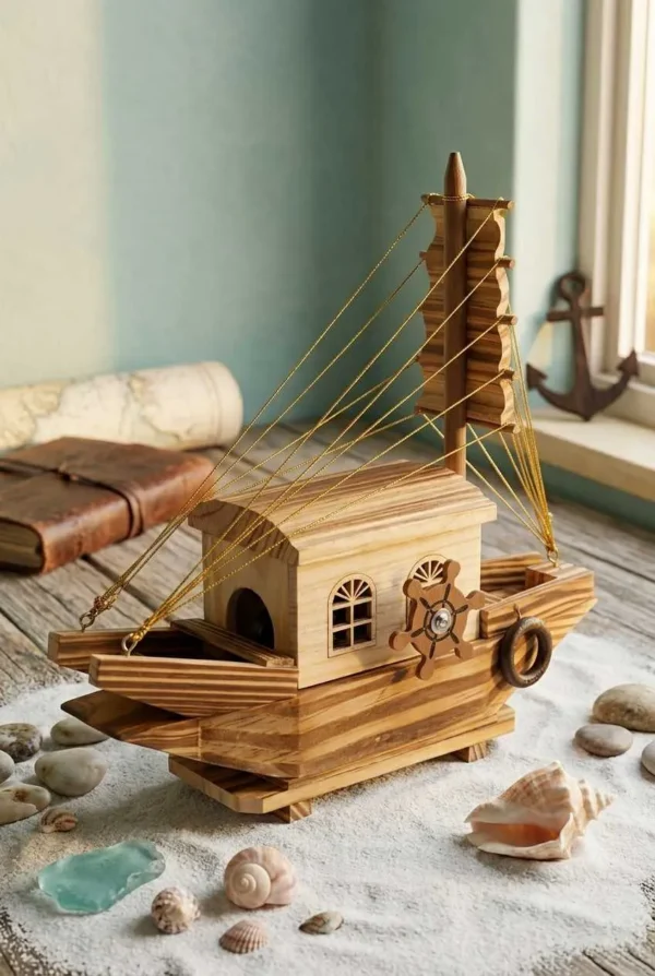 Elivera Handcrafted Wooden Sail Boat - Nautical Decor Mini Ship