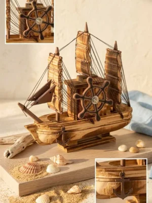 Elivera Handcrafted Wooden Sail Boat – Premium Nautical Decor Ship 5