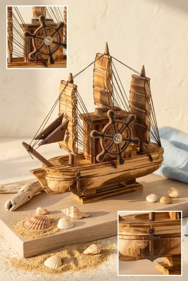 Elivera Handcrafted Wooden Sail Boat - Premium Nautical Decor Ship